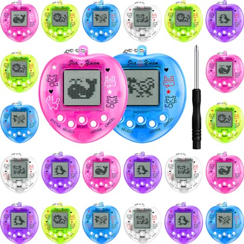 Sosation 24 Pieces Virtual Pets Keychain for Kids 168 Pets Retro Handheld Game Machine Bulk Electronic Digital Pets Keychain Nostalgic 90s Toy with Key Chain Christmas Stocking Stuffers(Stylish)