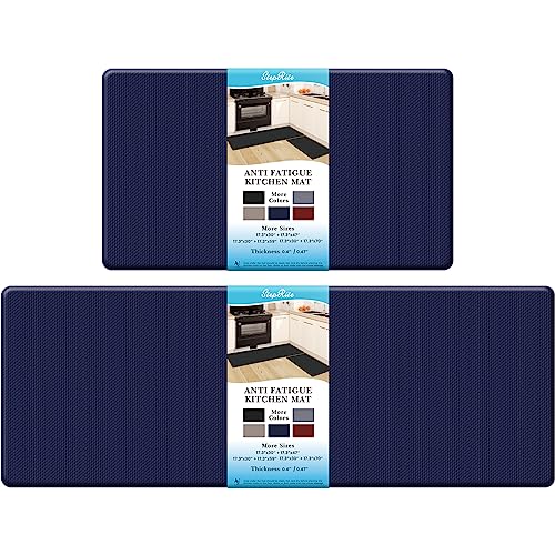 StepRite Kitchen Mats, 2PCS Kitchen Rugs, Cushioned Anti Fatigue Kitchen Mats for Floor, Non-Slip Standing Desk Mat, Waterproof Kitchen Rug Set for Kitchen, Floor, Office,17.3"×30"+17.3"×47", Blue