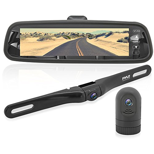 Pyle Dash Cam Rearview Mirror Monitor - Dual Front Rear Slim Bar w/ Backup Camera 7.4” LCD Display Screen Waterproof IP-69 DVR Video Recording w/ Night Vision Illumination - Pyle PLCMDVR77.5