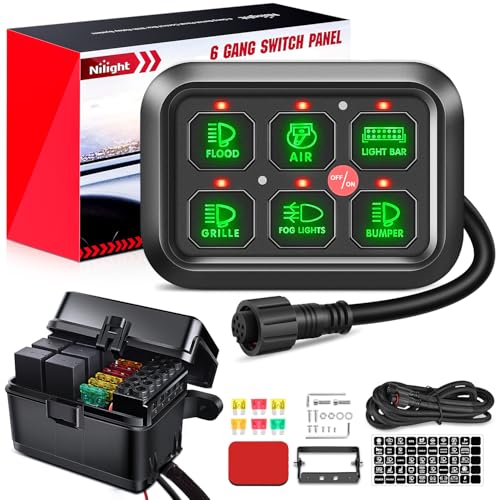 Nilight 6 Gang Switch Panel Universal Circuit Control Relay System with Fuse Wiring Harness Automatic Dimmable ON-Off LED Switch Pod for Cars Trucks Boats ATV UTV SUV, 2 Years Warranty