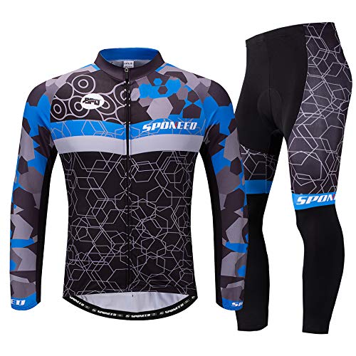 sponeed Men's Bike Jersey Long Sleeve Spring Style Cycling Pants Kits Clothing Bike Tops Gear US XXL Multi Blue