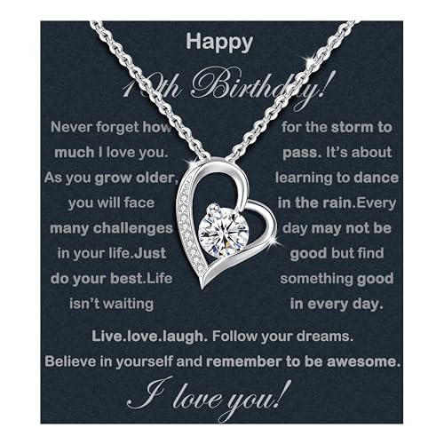 10 Birthday Gifts For Girls 925 Sterling Silver Necklace Gift Ideas 10th birthday decorations for girl Daughter Granddaughter Sister With Message Card &Gift Box (BN698-10Heart01)
