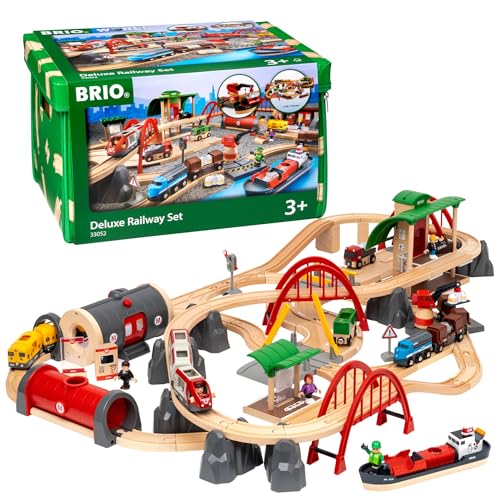 BRIO World Deluxe Railway Set - 87-Piece Wooden Train Set - Includes Passenger & Freight Trains, Stations, Accessories - FSC-Certified - Safe & Sustainable - Fun Play for Kids Ages 3 & Up