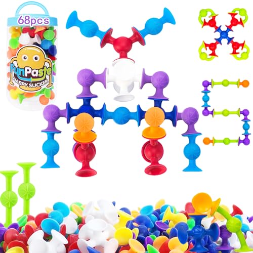 68 Piece Suction Cup Toys Bath Toys, Construction Set Silicone Building Blocks DIY Blocks Toys Sucker Toys Bathub Toys, Sensory Toy for Toddlers 3-8 Year Old Boys and Girls