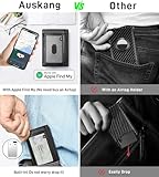 Auskang Men's Wallet with Smart Tracker Works for Find My App, Credit Card Holder Leather Slim Minimalist RFID Blocking Smart Wallet for Men,(Carbon Black)