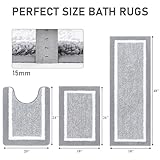 Pauwer Bathroom Rug Set 3 Piece, Non-Slip Absorbent Bath Mats, Microfiber Soft, Absorbent Plush Shaggy Carpets Includes U-Shaped Toilet Mat for Bath Floor, Shower, Light Grey