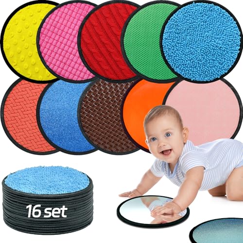 16 Set Sensory Mats, Mixed Colors Sensory Toys for Kids with Autism, Tactile Wall Panel Montessori Toy, Educational Toys for 3 year old, Fat Brain toddler Learning Classroom Supplies Gift(8.3 Inch)