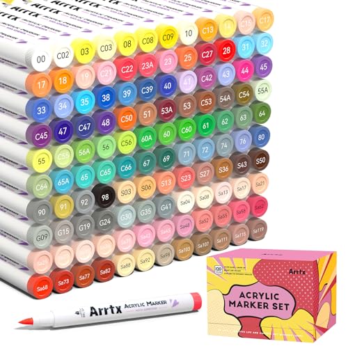 Arrtx Acrylic Markers 120 Anime Series,Brush Tip Acrylic Paint Pens Paint Markers for Rock Painting Glass Wood Stone Fabric,Art Supplies