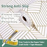 Shelf Liners for Kitchen Cabinets 12in x 20FT, Non Adhesive Cabinet Liner Strong Non-Slip Thickened Gold Geometric Drawer Liner, Easy to Clean for Shelf, Cabinet with Knife and Tape Measure