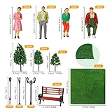 Sratte 55 Pcs Model Trains Scene Set, Architectural 1: 75 Scale Figures Accessories Include Mini People Miniature Lamps Mixed Model Trees Lawn for Diorama Supplies Micro Scene DIY