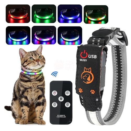 Cat Collar,Light Up Dog Collar, Rechargeable Waterproof LED Cat Collar with Remote, Breakaway Glow in Dark, Dog Lights for Night Walking