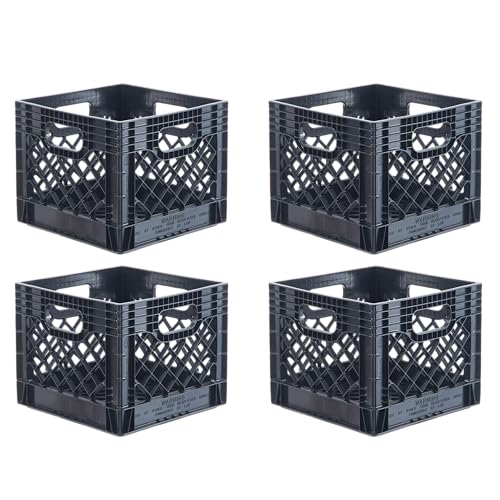 Hudson Exchange 13 x 13 x 11" (16 Quart, 4 Pack) Mesh Commercial Grade Milk Crate Handled Storage Container Tote, Black