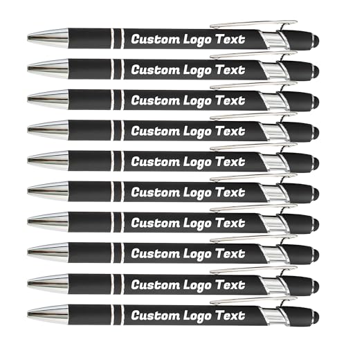 HEYZARDA Personalized Pens with Name Text Logo Custom Ballpoint Pen for Business School Office Events with Stylus for Touchscreen 100 Pcs Black