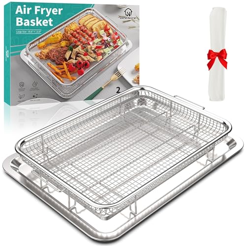 Air Fryer Basket for Oven, OPENICE 15.6" x 11.6" Large Air Fryer Tray and Pan with 30PCS Parchment Papers, Stainless Steel Oven Air Fryer Basket and Tray for Baking Grilling