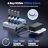 4-Bay M.2 NVME Cloner, Coolpie CR510 20Gbps NVMe Enclosure for SSD Offline Clone& Read Write, Tool Free M.2 Cloner with Cooling Fans, Supports Size for SSD Size 2230/2242/2260/2280/22110