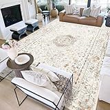 Castage 9x12 Area Rugs Washable,Boho Rug for Living Room Bedroom Dining Room,Large Vintage Bohemian Distressed Carpet Non Slip,Beige