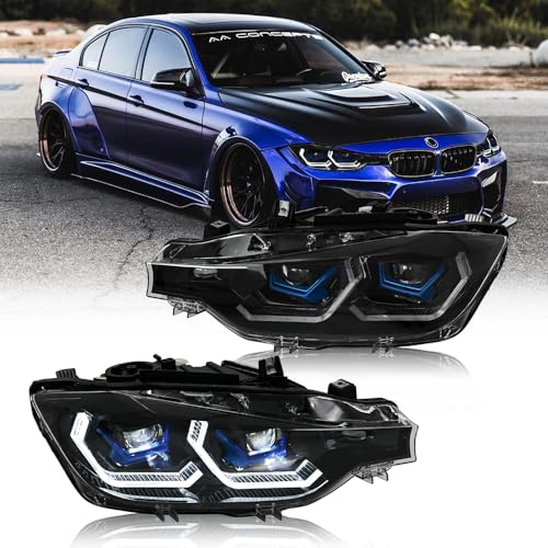 Headlights for BMW F30 F31 320i 328i 330i 340i 3 Series 4dr Sedan 2013-2018 Headlamp Assembly with Breathing Animation Amber Turn Signal Passenger & Driver Side Head Light(Xenon Model-N-AFS)