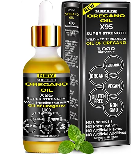 Oregano Oil Drops Super Strength - 12 Month Supply, Food Grade, Pure Undiluted Wild Mediterranean Oil of Oregano Extract, 1.69 Fl Oz (Pack of 1)