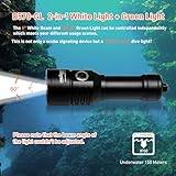 ORCATORCH D570-GL 2.0 2-in-1 Scuba Diving Signal Light 1500 Lumens Underwater Flashlight, 1000M Green Beam and White LED Combo, Rechargeable Battery for Night Dive Training Instructor Cave Exploration