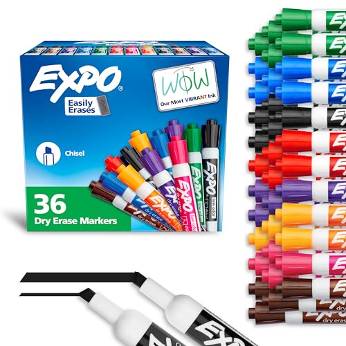EXPO Dry Erase Markers, Low Odor Ink, Assorted Colors, Chisel Tip, 36 Count