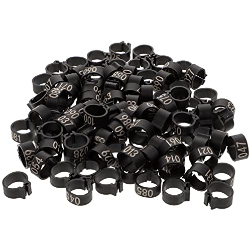 iplusmile 10mm Bird Ring Leg Bands, 100 Pieces Numbered Pigeon Foot Rings Birds Tags Clip on Leg Rings for Chicks Bantam Finch Dove Lovebird Canaries Quail Small Poultry, Black