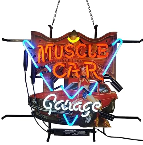 Handmade Glass Tube Neon Light Sign Muscle Car Garage Sign for Wall Decor Bar Pub Recreation Lights Windows Glass Wall Signs 24 X 20 Inches High Definition Jet Graphic Printing Board