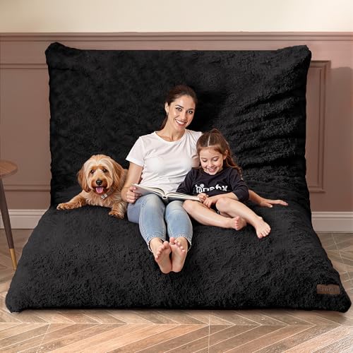 HABUTWAY 3 in 1 Bean Bag Chair, Giant Bean Bag, Memory Foam Filling Bean Bag Sofa, Adult Bean Bag Chair, Machine Washable Cover, Bean Bag Chair for Adult (Black)