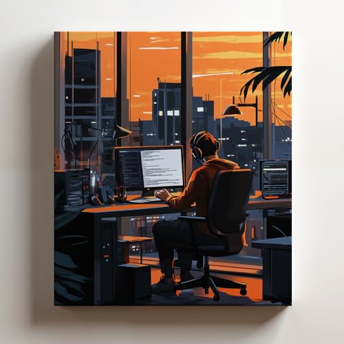 (12 x 16 x 1.25 IN) Gallery Wrapped Canvas Wall Art Print of Surrealism Poster: Python Programmer writing scripts for automation at a sleek tech office - 100% Cotton, Ready to Hang, 925UNCAi203421WH