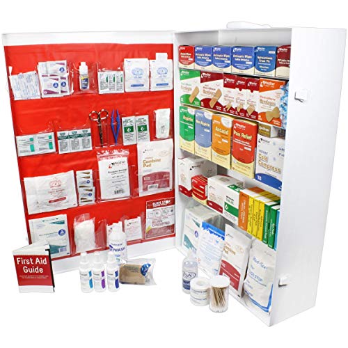 OSHA & ANSI 5 Shelf Industrial First Aid Cabinet with Pocket Liner, 200 Person, 1890 Pieces, 2015 Class A+, Types I & II, Made in USA by Urgent First Aid™ with extra content & NEW ANSI First Aid Guide