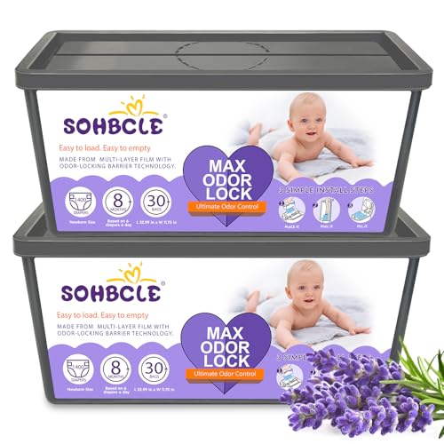 Refills Compatible with Genie Easy Roll Signature Diaper Pail and Platinum Diaper Pail, 60 Bags Hold up to 2800 Newborn Diapers, Extra Thickness Powerful Odor Eliminate Lavender Scent Easy to Use