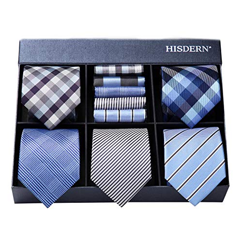 HISDERN Lot 5 PCS Classic Men's Silk Tie Set Necktie & Pocket Square with Gift Box,T5-s5,One Size