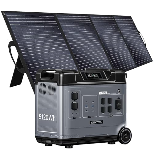 OUKITEL 5120Wh Large Capacity Solar Generator,Portable Power Station P5000 With 400W Solar Panel, 5 * 2200w AC Output (4000W Surge),1000W MPPT Solar for Emergency, Home Backup, RV, Camping