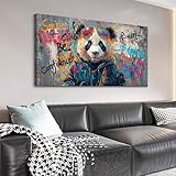 JEAWA Large Canvas Wall Art, Black and White Panda Abstract Graffiti Street Art Pop Modern Paintings Ready to Hang Living Room Bedroom Study Office Inspirational Picture Home Decor 24x48 IN