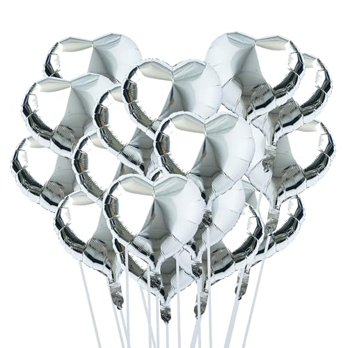 30 pcs Silver Heart Balloons 18" a bunch of Heart Love Foil Helium Balloons, Helium Support Valentines Day Birthday Wedding Bridal Engagement Party Anniversary Mother's Day Decorations