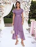 BeryLove Prom Dresses for Women Wedding Guest Ruffe Short Sleeve Elegant Cocktail Bridesmaid Party Dress High Waist Lace Long Formal Dress 51NC Purple L