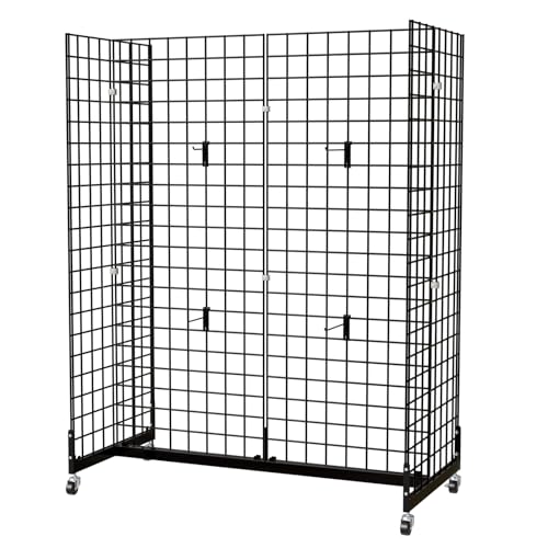 Bonnlo 5' x 2' Gondola Grid Wall Tower, Floorstanding Wire Grid with Rolling Base, Grid Panel Fixture for Retail Display with Extra Hooks