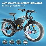 PHILODO Electric Bike for Adults, 48V 26Ah Fat Tire Ebike Dual Motor AWD 3000W Peak 35MPH Electric Bicycles 21-Speed with Ignition Lock Hydraulic Disc Brakes