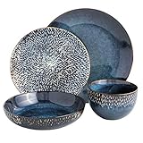 Gibson Elite Matisse 16 Piece Double Bowl Dinnerware Set, Cobalt Blue, Service for 4 (16pcs)