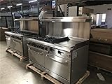 Commercial Range-Oven&Griddle, 60"W, 6 Burners-Left, 24" Griddle-Right, Natural Gas, Propane, NSF/ETL Certified, 2 Ovens Thermostat, Stainless Steel, Cast iron Grate Restaurant Heavy Duty, 282000 BTU