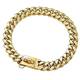 Yowity 24'' Gold Dog Collar for Large Dogs,14MM Strong Stainless Steel Cuban Link Gold Dog Chain Collar,Dog Necklace Walking Collar for Large Dog