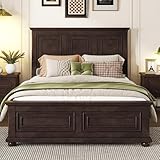 Mirightone King Size Platform Bed with Tall Headboard & Footboard, Pinewood King Bed Frame with Wood Panel Bed Base, No Squeak, No Box Spring Needed, Traditional Style, Brown