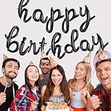 TONIFUL Black Happy Birthday Balloons Banner,Cursive Happy Birthday Balloons Black Birthday Decorations Black Mylar Foil Birthday Balloons for Kids and Adults