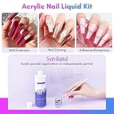 Saviland Monomer Acrylic Nail Liquid – 8.11fl.oz Acrylic Liquid with 3PCS Acrylic Brushes Size（8/10/14）for Acrylic Powders, Non-Yellowing Acrylic Nail Liquid for DIY Home Nail Salon Use