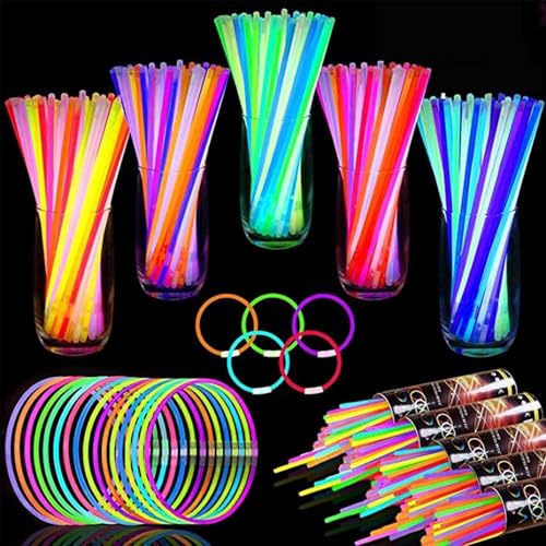 500 Pack Glow Sticks Bulk Party Supplies Glow In The Dark Party Favors Glow Sticks Necklaces Bracelets with Connectors 8" Glowsticks Light Up Toys Neon Birthday Decorations Football Party Supplies