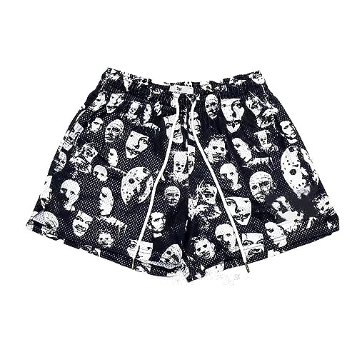 DIOTSR Mens Graphic Print Shorts Cool Mesh Basketball Shorts Casual Flat Front Shorts Summer Drawstring (Black,Small)