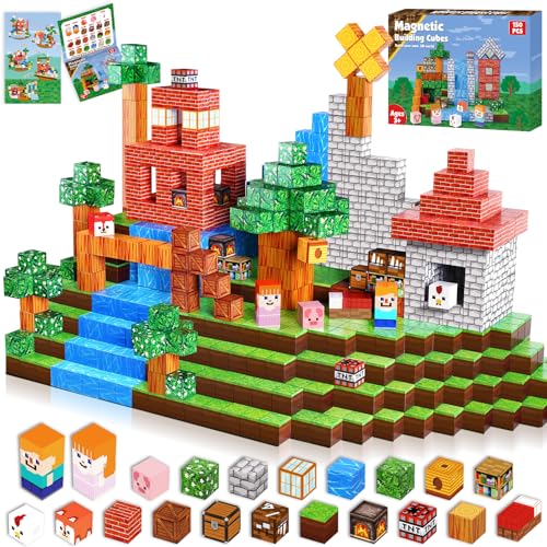 Magnetic Blocks-150PCS Grassland Magnetic Building Blocks Set, Kids Classroom Sensory Toy for Toddlers STEM Learning, Construction Stacking Toy for Kids 3+ Boys and Girls Christmas Birthday Gifts
