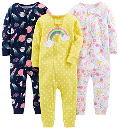 Simple Joys by Carter's Baby Boys' 3-Pack Snug Fit Footless Cotton Pajamas, Navy Space/White Dinosaur/Yellow Dots, 6-9 Months