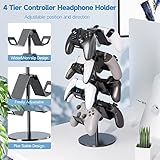 Karanava Controller Holder 4 Tier,Headphone Stand - Adjustable Controller Stand for Xbox PS5 PS4 Switch Pro - Gaming Controller Headset Holder for Universal Gaming Accessories,Desk/Floor(Black)