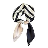 FEIBOON 100% Pure Mulberry Silk Scarfs 27"x27" Square Scarf Women Neckerchief Headscarf hair scarf bandana Gift Packed (Black and white stripe)