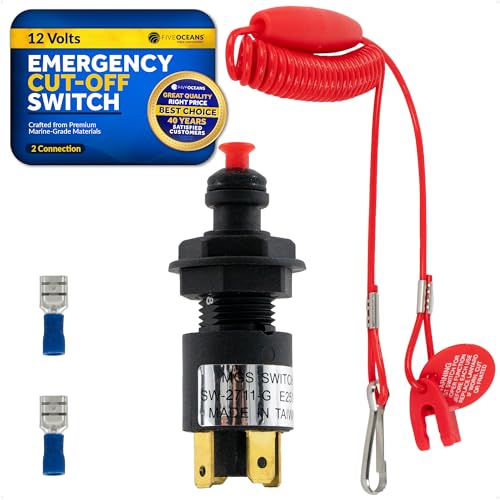 Five Oceans Marine Universal Emergency Cut-Off Switch, Kill Switch for Boat, Engine Shut-Off Switch 12VDC, Coil Extendable Lanyard, Snap Hook and Red Buoy, for Jet Ski, ATVs - FO1518
